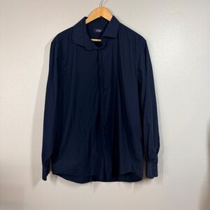 Cavalli Class Shirt Mens 18 Navy Blue Button Down Long Sleeve Stretch